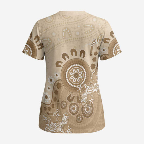 Beige Lizards Australia Scrub Top Boomerang Indigenous Art - Aussie Hoodie