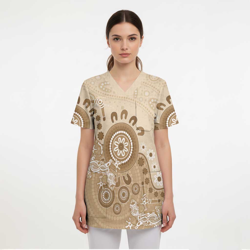 Beige Lizards Australia Scrub Top Boomerang Indigenous Art - Aussie Hoodie