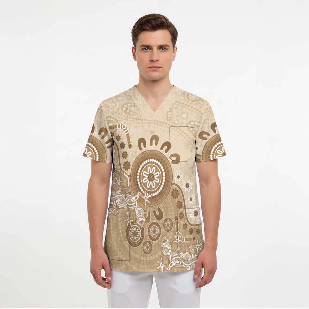 Beige Lizards Australia Scrub Top Boomerang Indigenous Art - Aussie Hoodie