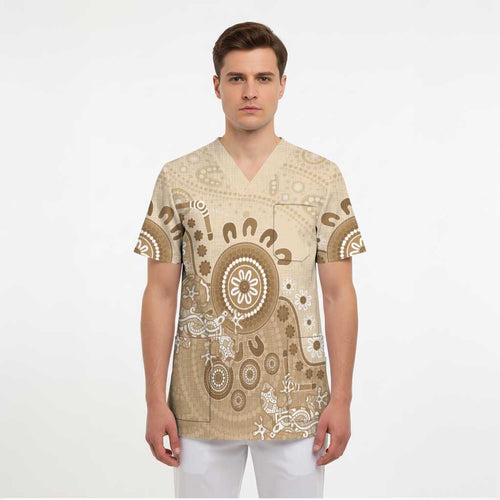Beige Lizards Australia Scrub Top Boomerang Indigenous Art - Aussie Hoodie