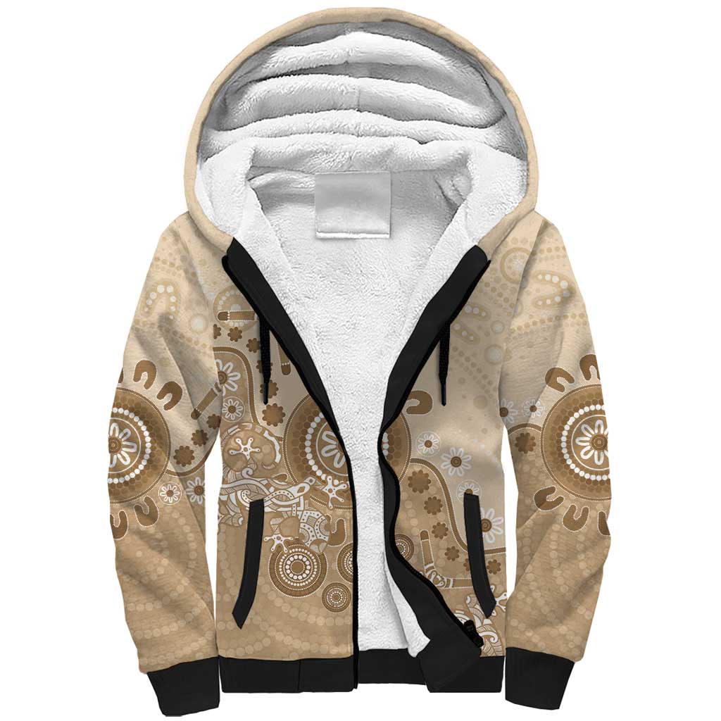 Beige Lizards Australia Sherpa Hoodie Boomerang Indigenous Art - Aussie Hoodie