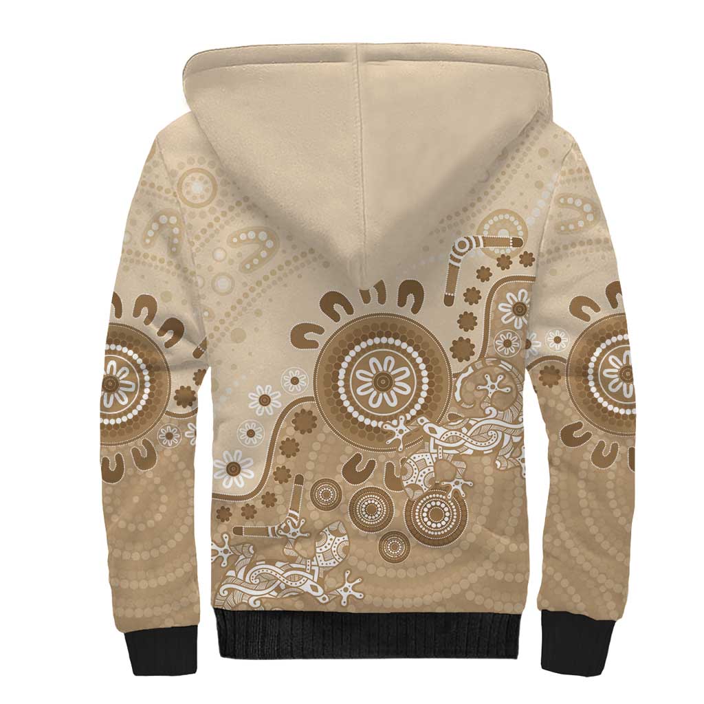 Beige Lizards Australia Sherpa Hoodie Boomerang Indigenous Art - Aussie Hoodie