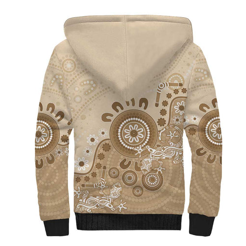 Beige Lizards Australia Sherpa Hoodie Boomerang Indigenous Art - Aussie Hoodie
