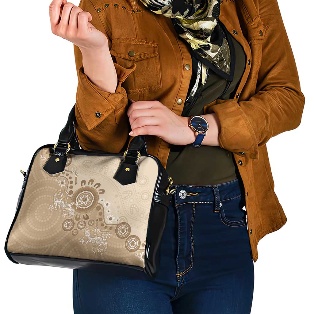 Beige Lizards Australia Shoulder Handbag Boomerang Indigenous Art - Aussie Hoodie