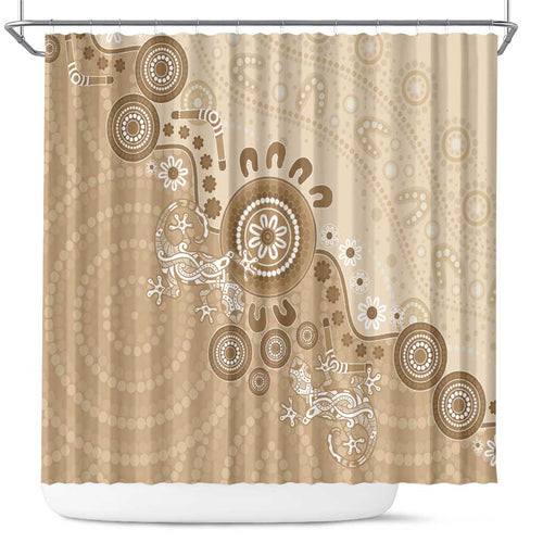 Beige Lizards Australia Shower Curtain Boomerang Indigenous Art - Aussie Hoodie