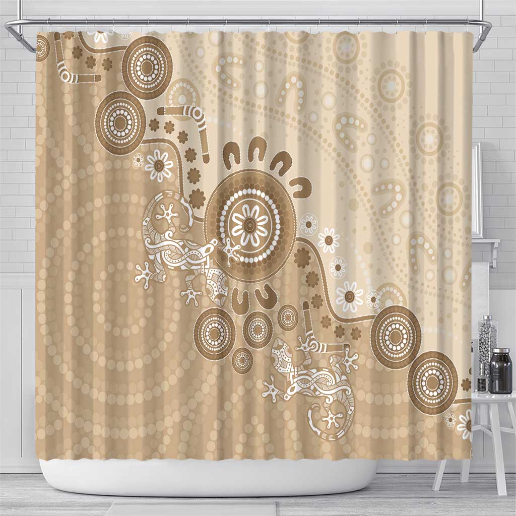 Beige Lizards Australia Shower Curtain Boomerang Indigenous Art - Aussie Hoodie