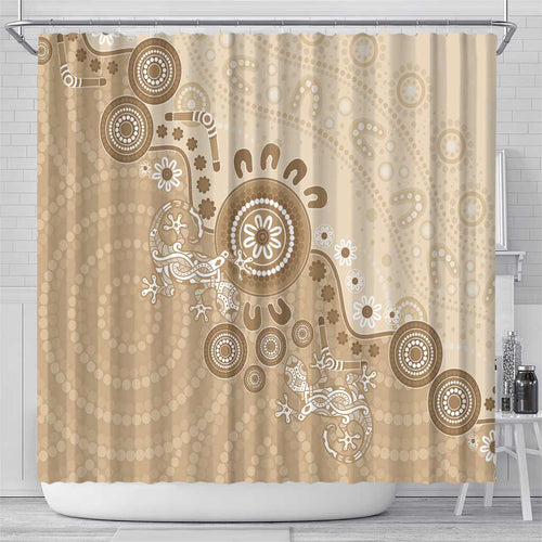 Beige Lizards Australia Shower Curtain Boomerang Indigenous Art - Aussie Hoodie