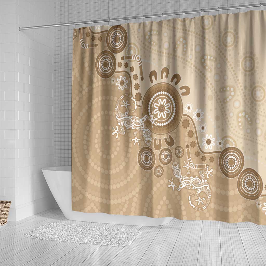 Beige Lizards Australia Shower Curtain Boomerang Indigenous Art - Aussie Hoodie