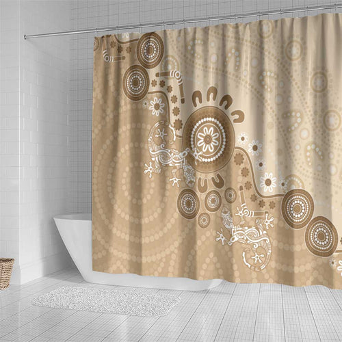 Beige Lizards Australia Shower Curtain Boomerang Indigenous Art - Aussie Hoodie