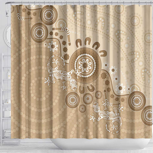 Beige Lizards Australia Shower Curtain Boomerang Indigenous Art - Aussie Hoodie
