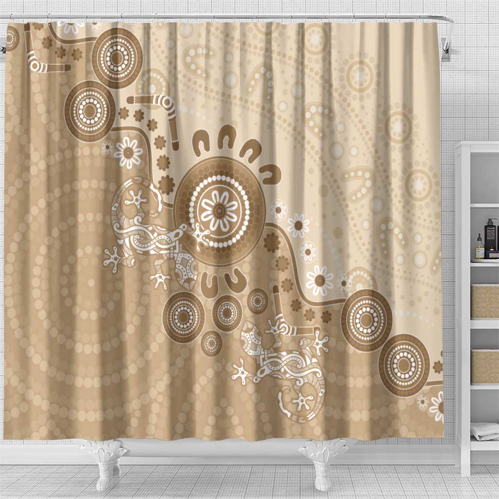 Beige Lizards Australia Shower Curtain Boomerang Indigenous Art - Aussie Hoodie