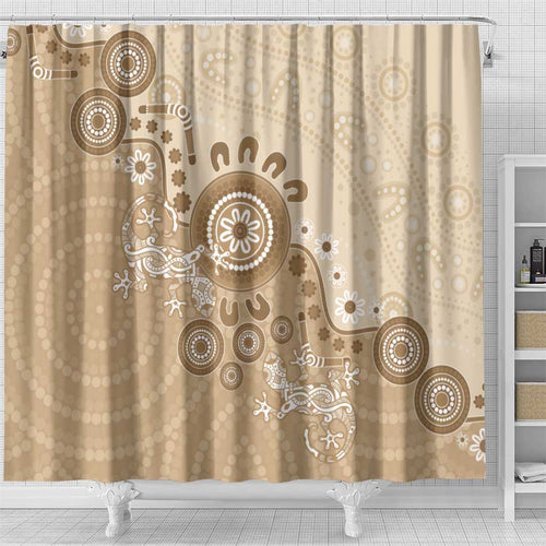 Beige Lizards Australia Shower Curtain Boomerang Indigenous Art - Aussie Hoodie