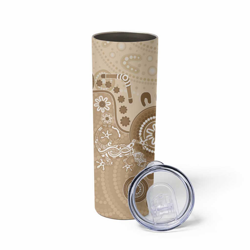 Beige Lizards Australia Skinny Tumbler Boomerang Indigenous Art - Aussie Hoodie