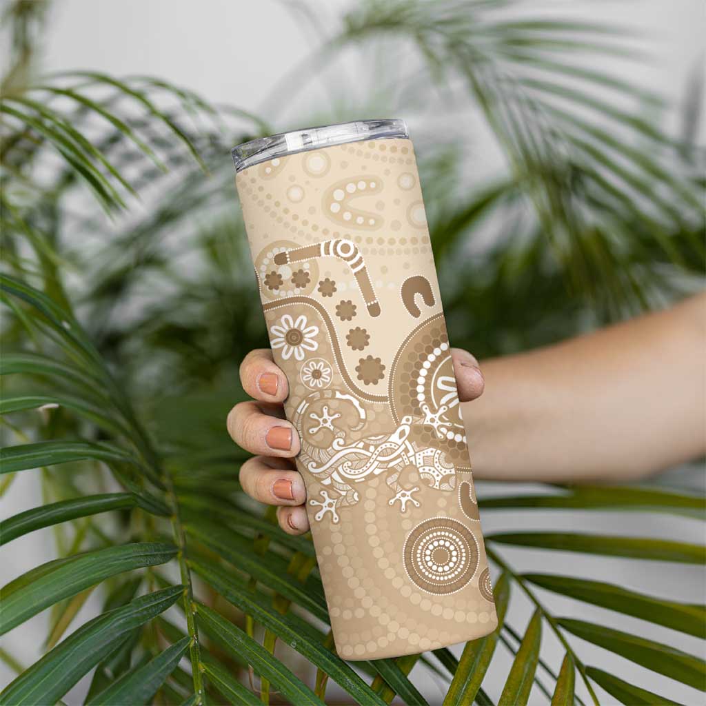 Beige Lizards Australia Skinny Tumbler Boomerang Indigenous Art - Aussie Hoodie