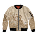 Beige Lizards Australia Sleeve Zip Bomber Jacket Boomerang Indigenous Art - Aussie Hoodie