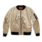 Beige Lizards Australia Sleeve Zip Bomber Jacket Boomerang Indigenous Art - Aussie Hoodie