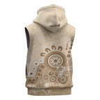 Beige Lizards Australia Sleeveless Hoodie Boomerang Indigenous Art - Aussie Hoodie