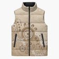 Beige Lizards Australia Sleeveless Puffer Jacket Boomerang Indigenous Art - Aussie Hoodie