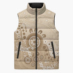 Beige Lizards Australia Sleeveless Puffer Jacket Boomerang Indigenous Art - Aussie Hoodie
