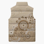 Beige Lizards Australia Sleeveless Puffer Jacket Boomerang Indigenous Art - Aussie Hoodie