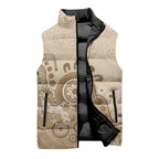 Beige Lizards Australia Sleeveless Puffer Jacket Boomerang Indigenous Art - Aussie Hoodie