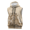 Beige Lizards Australia Sleeveless Zip Hoodie Boomerang Indigenous Art LT14