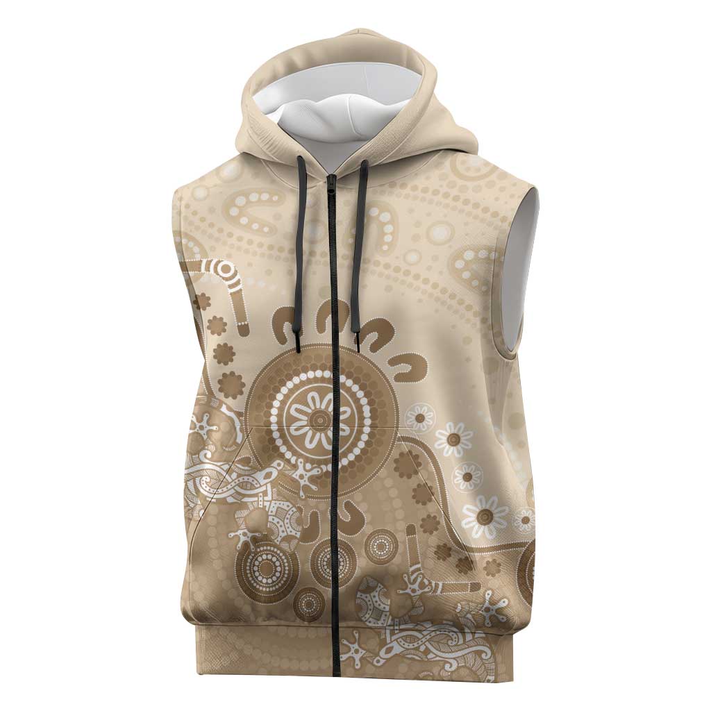 Beige Lizards Australia Sleeveless Zip Hoodie Boomerang Indigenous Art LT14
