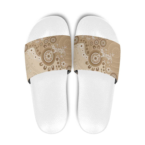Beige Lizards Australia Slide Sandals Boomerang Indigenous Art - Aussie Hoodie