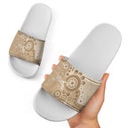 Beige Lizards Australia Slide Sandals Boomerang Indigenous Art - Aussie Hoodie