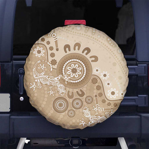 Beige Lizards Australia Spare Tire Cover Boomerang Indigenous Art - Aussie Hoodie