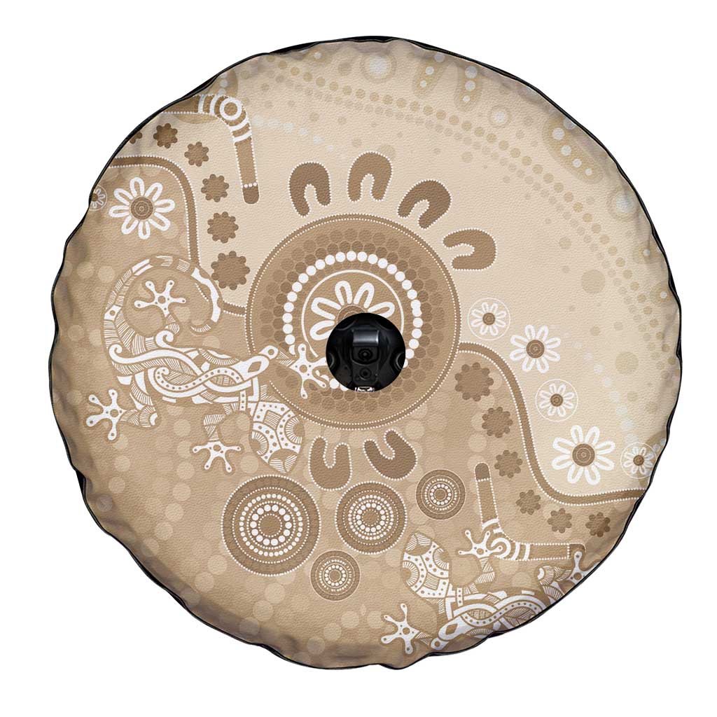 Beige Lizards Australia Spare Tire Cover Boomerang Indigenous Art - Aussie Hoodie