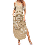 Beige Lizards Australia Summer Maxi Dress Boomerang Indigenous Art - Aussie Hoodie