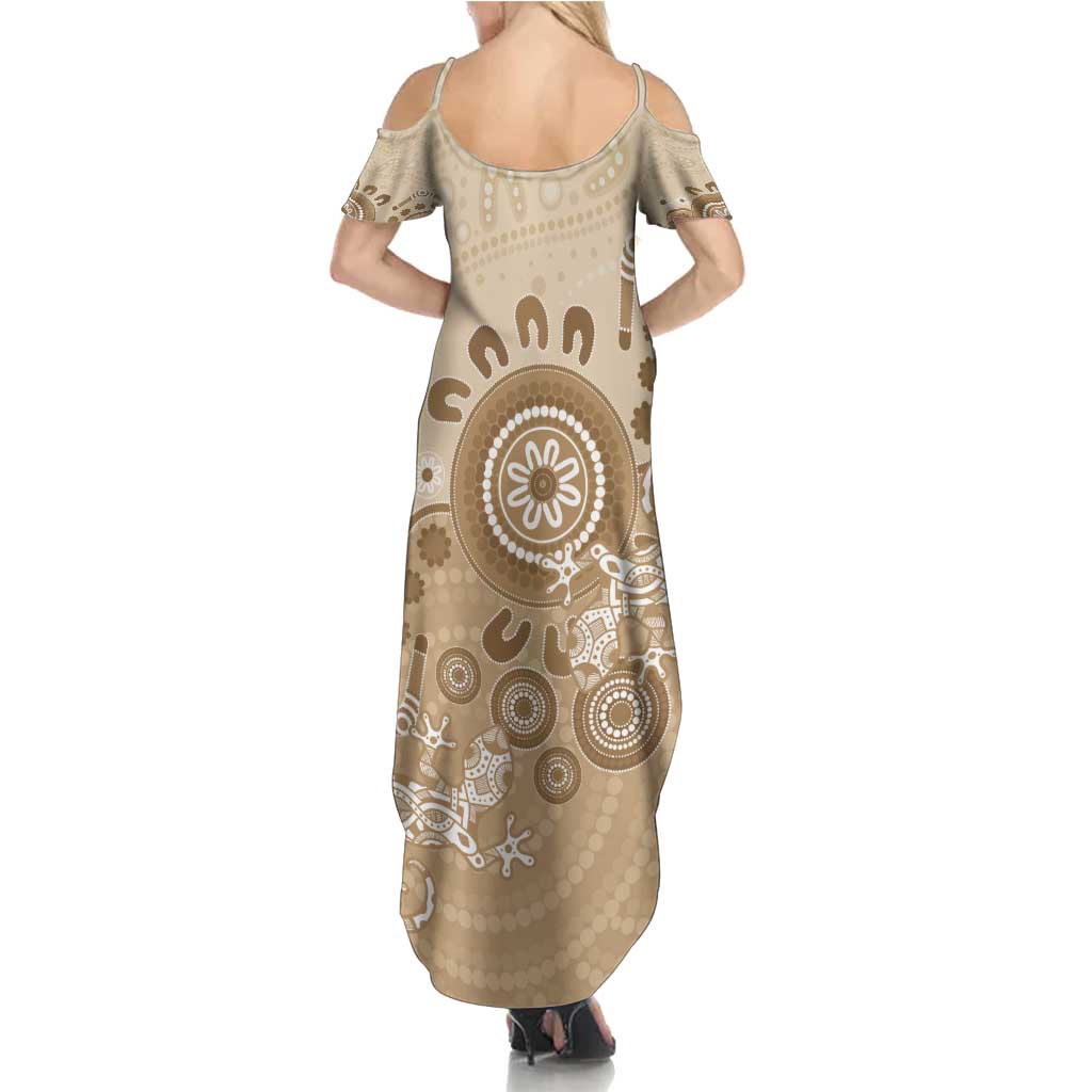 Beige Lizards Australia Summer Maxi Dress Boomerang Indigenous Art - Aussie Hoodie