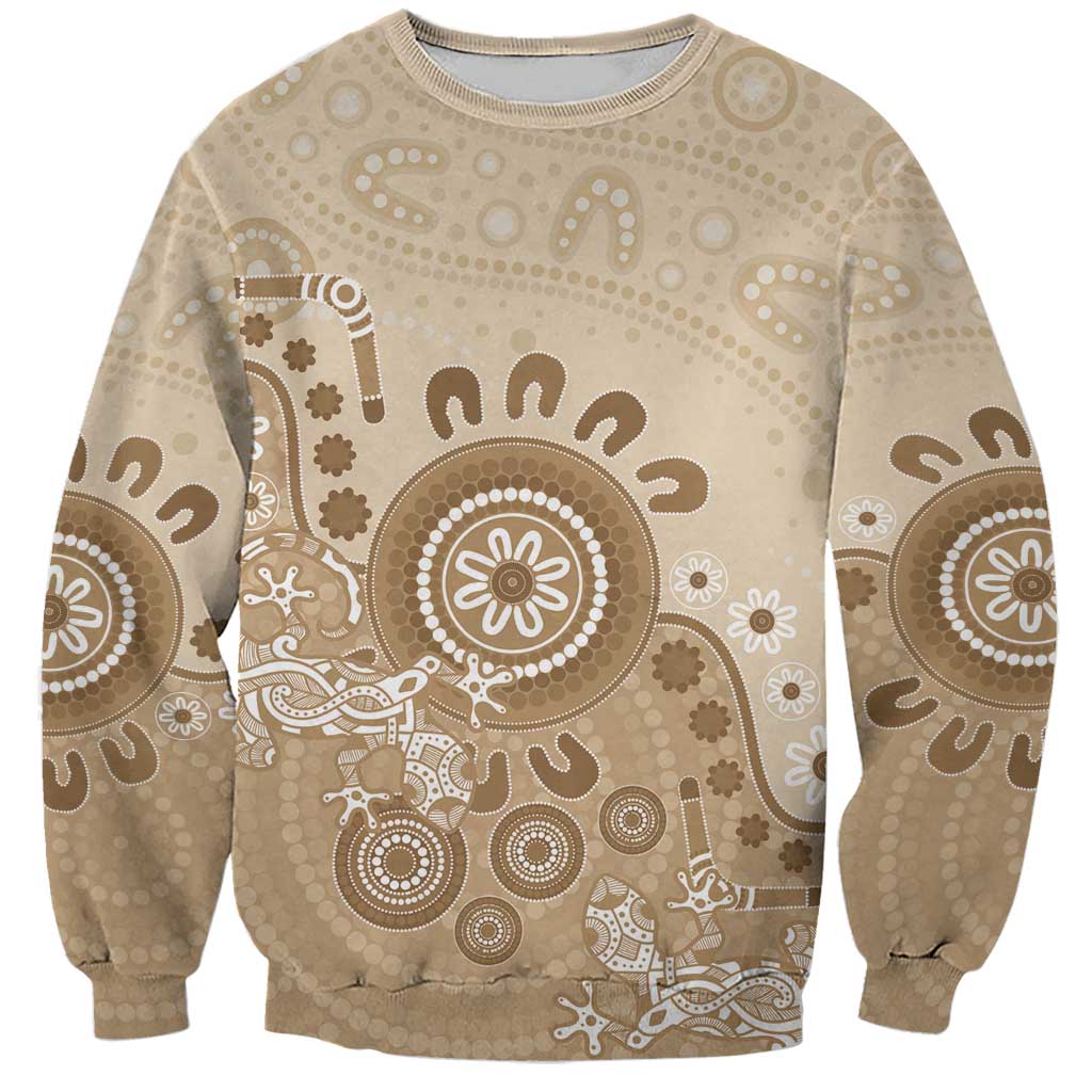 Beige Lizards Australia Sweatshirt Boomerang Indigenous Art - Aussie Hoodie