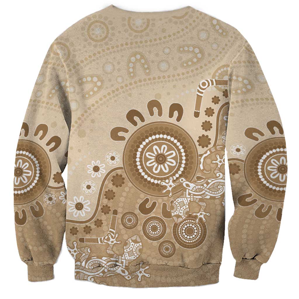 Beige Lizards Australia Sweatshirt Boomerang Indigenous Art - Aussie Hoodie