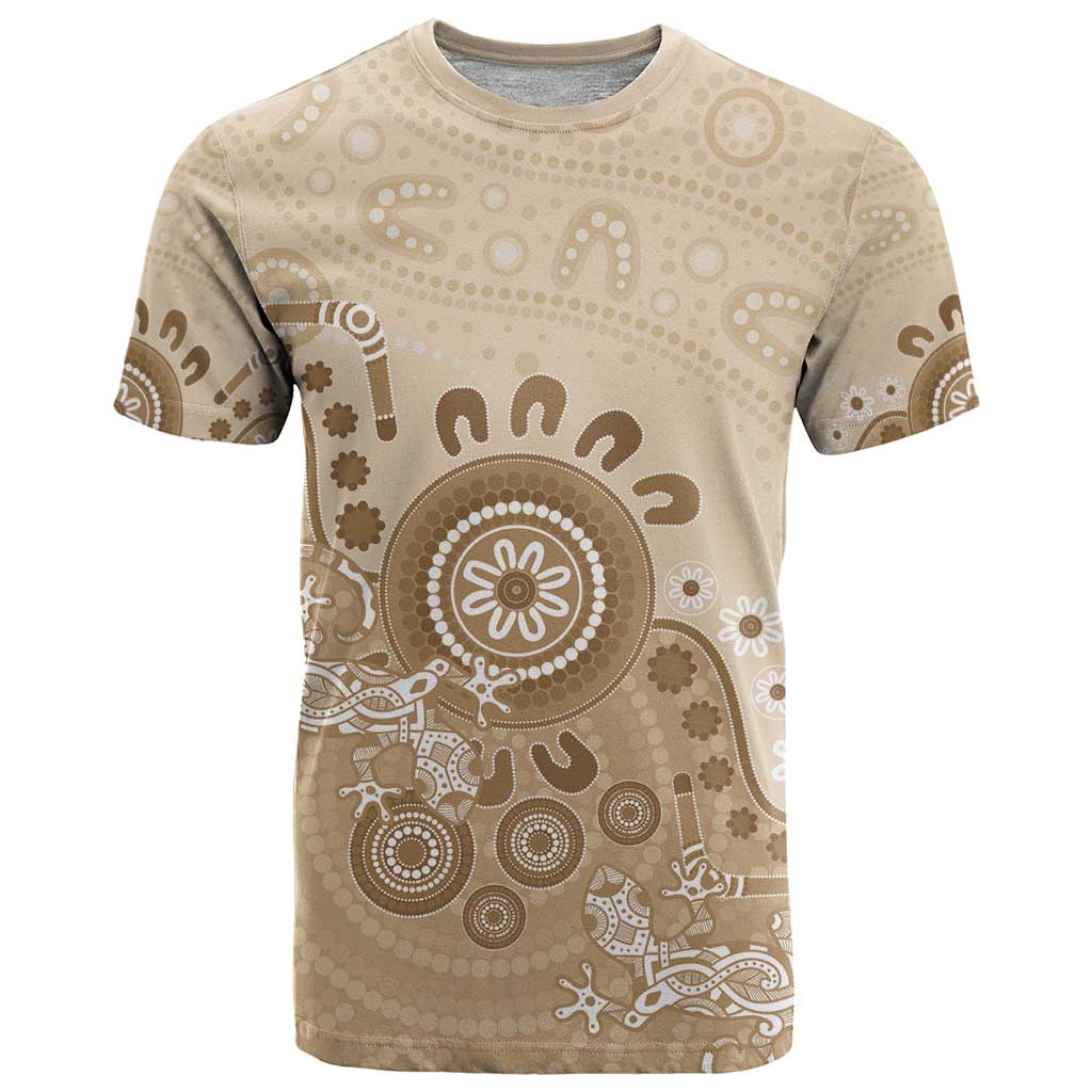 Beige Lizards Australia T Shirt Boomerang Indigenous Art - Aussie Hoodie