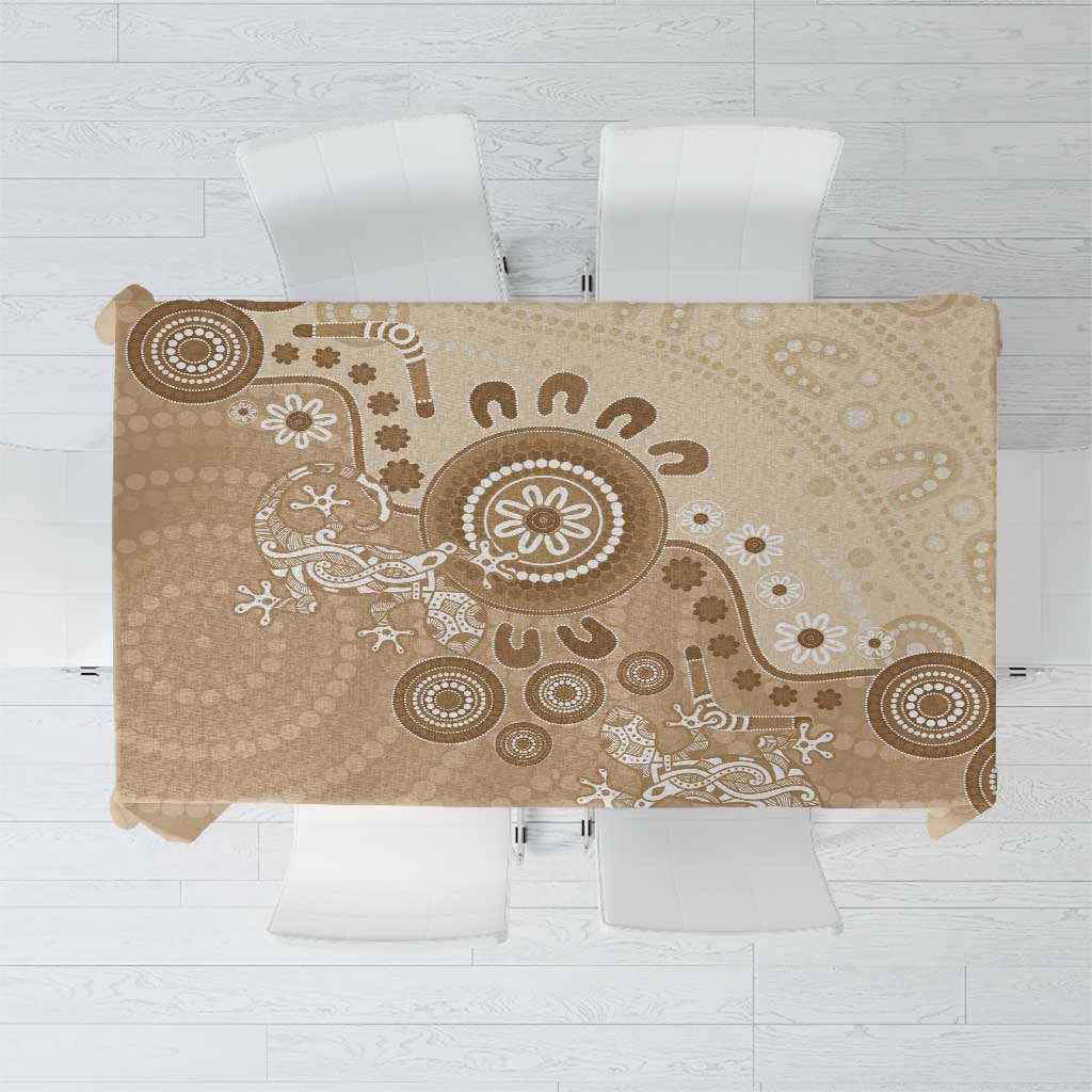 Beige Lizards Australia Tablecloth Boomerang Indigenous Art - Aussie Hoodie
