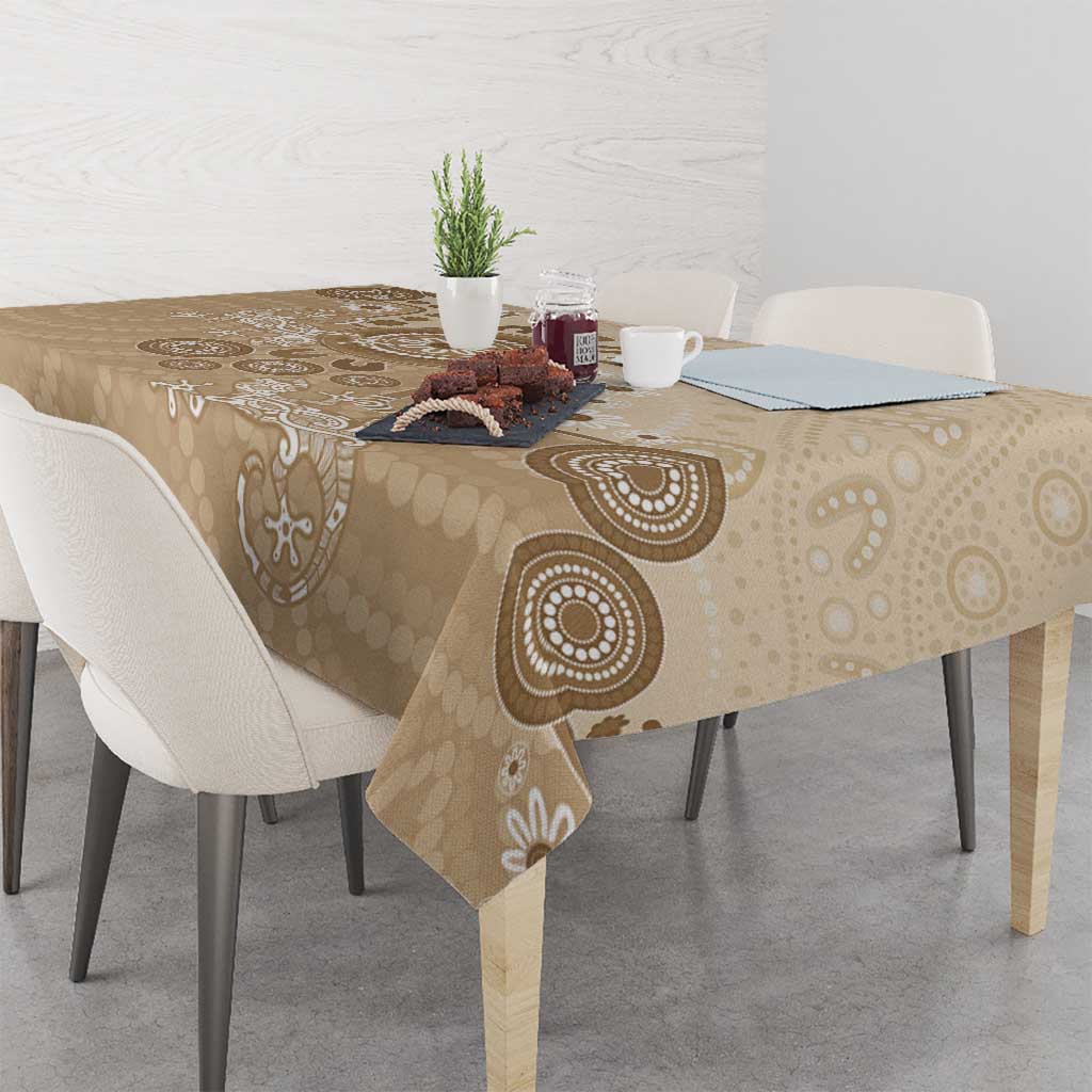 Beige Lizards Australia Tablecloth Boomerang Indigenous Art - Aussie Hoodie