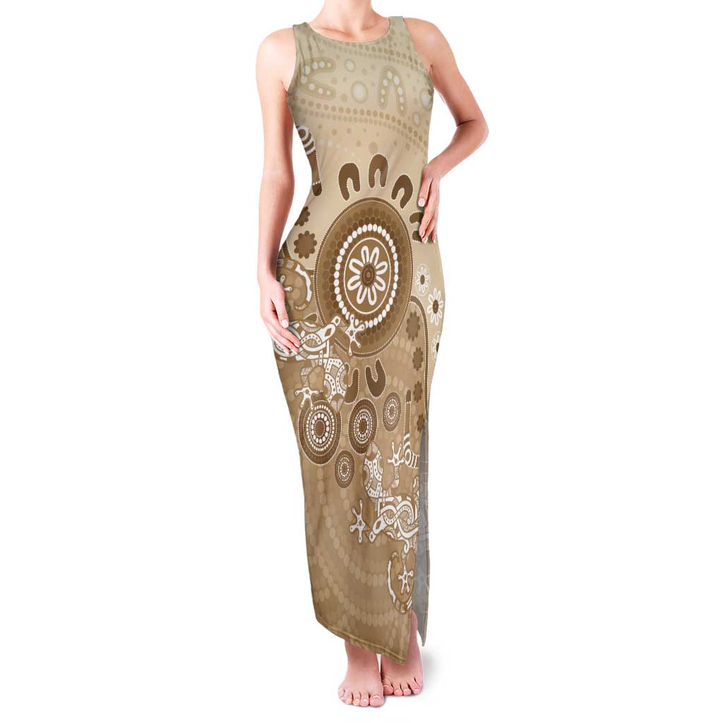 Beige Lizards Australia Tank Maxi Dress Boomerang Indigenous Art - Aussie Hoodie