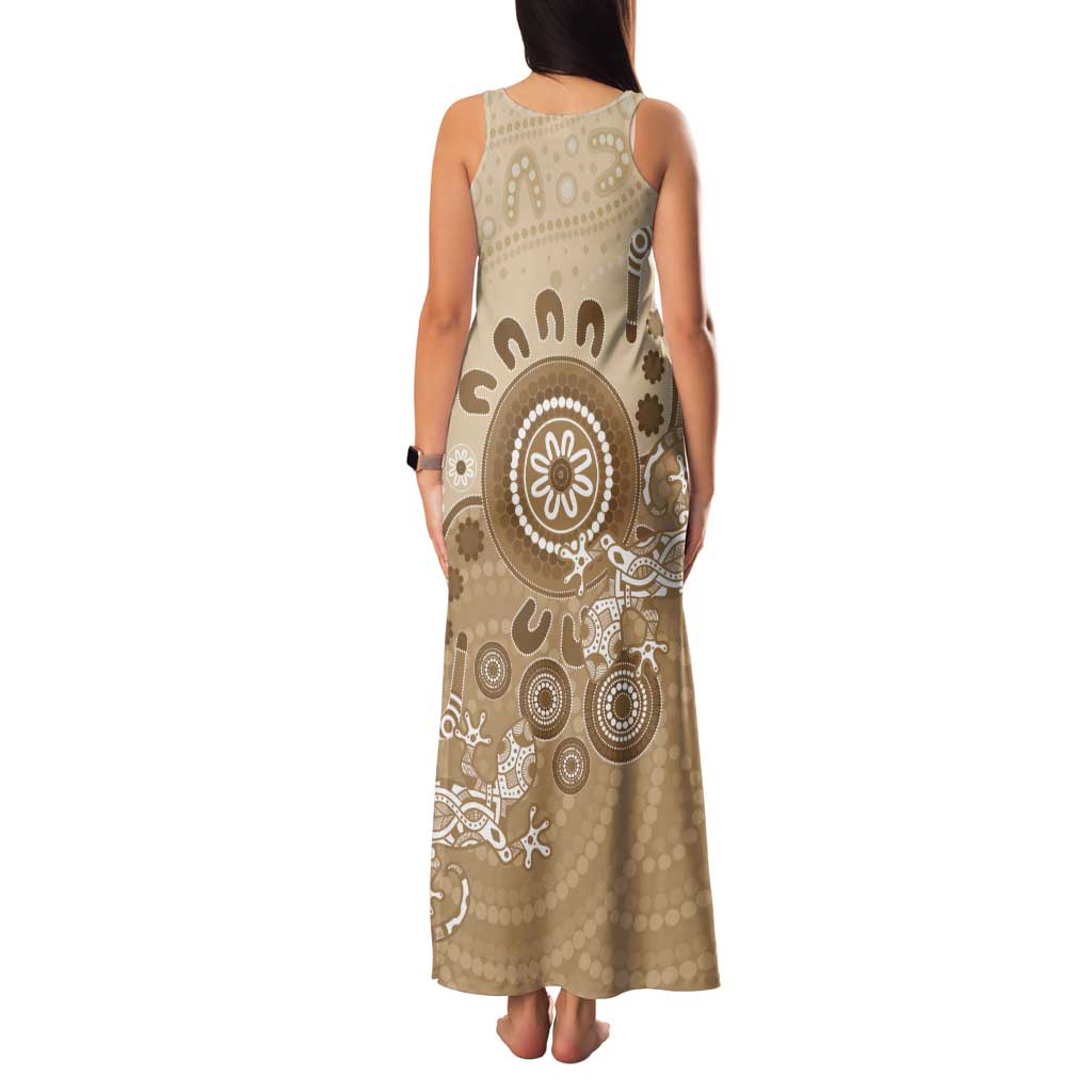 Beige Lizards Australia Tank Maxi Dress Boomerang Indigenous Art - Aussie Hoodie