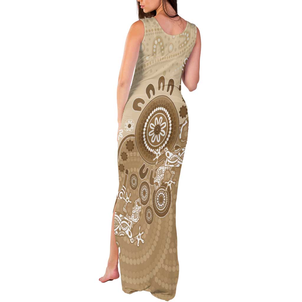 Beige Lizards Australia Tank Maxi Dress Boomerang Indigenous Art - Aussie Hoodie