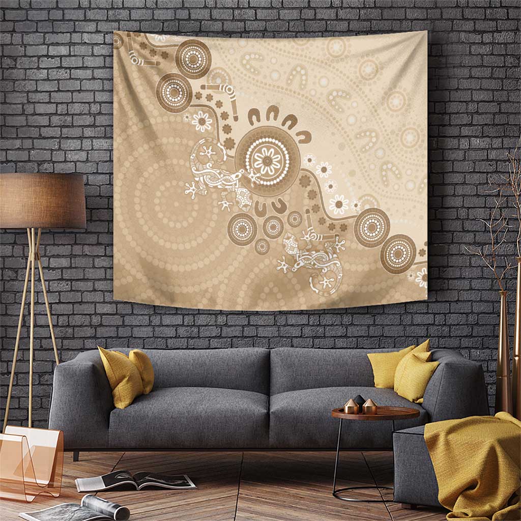 Beige Lizards Australia Tapestry Boomerang Indigenous Art - Aussie Hoodie