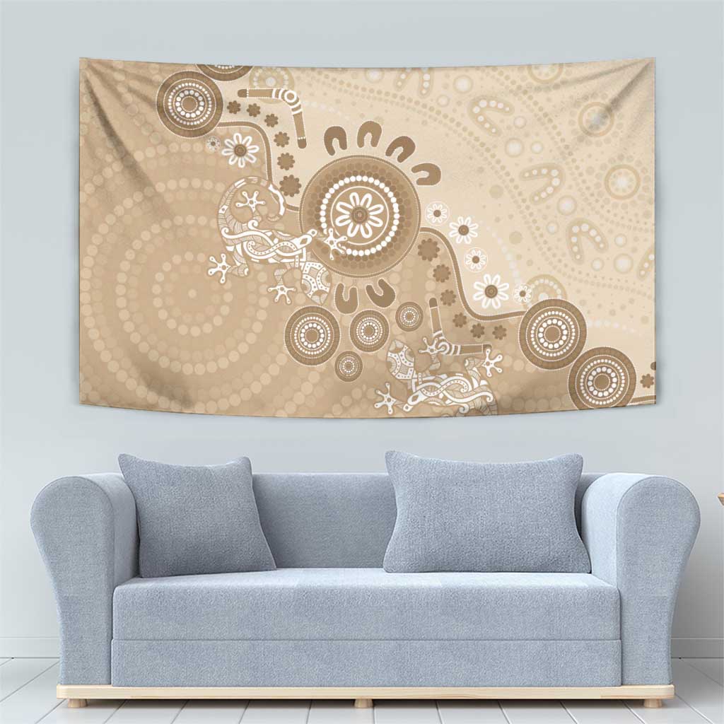 Beige Lizards Australia Tapestry Boomerang Indigenous Art - Aussie Hoodie