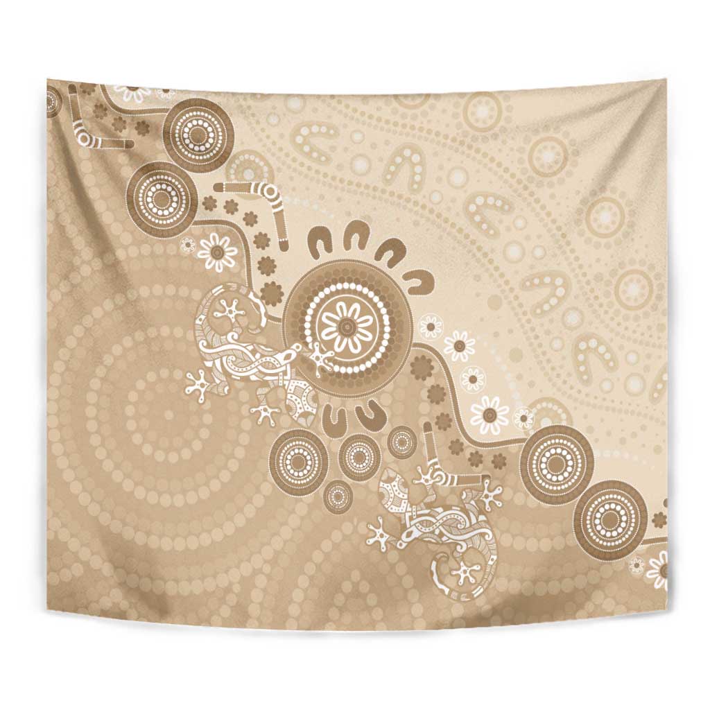 Beige Lizards Australia Tapestry Boomerang Indigenous Art - Aussie Hoodie