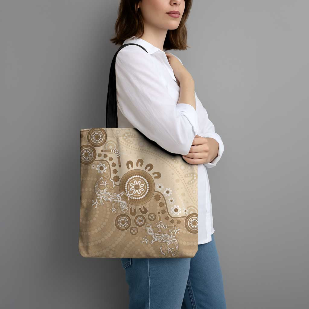 Beige Lizards Australia Tote Bag Boomerang Indigenous Art - Aussie Hoodie