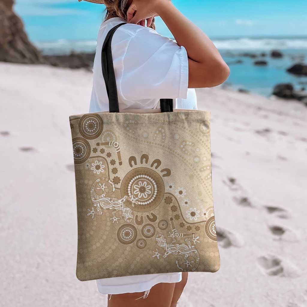 Beige Lizards Australia Tote Bag Boomerang Indigenous Art - Aussie Hoodie