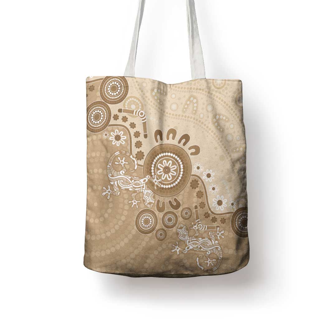 Beige Lizards Australia Tote Bag Boomerang Indigenous Art - Aussie Hoodie