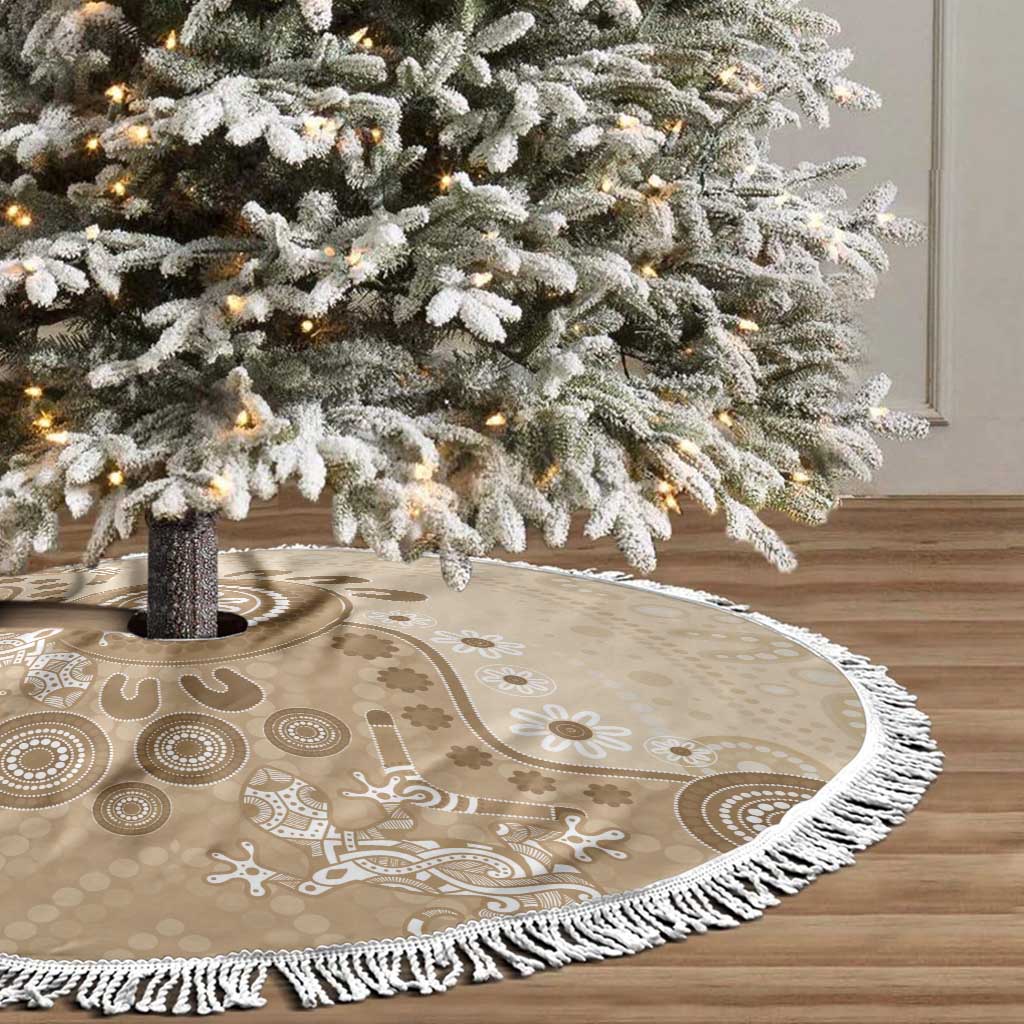 Beige Lizards Australia Tree Skirt Boomerang Indigenous Art - Aussie Hoodie