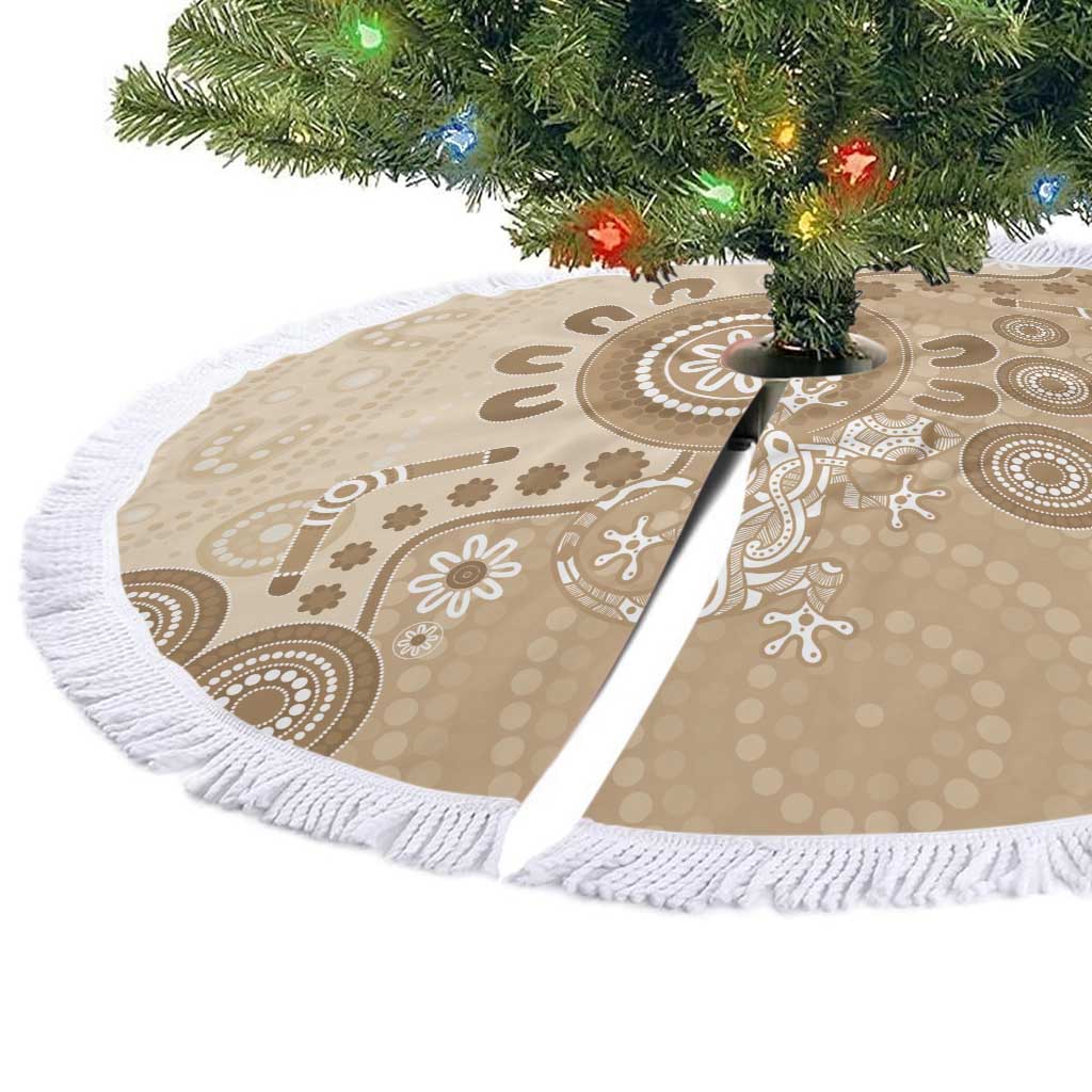 Beige Lizards Australia Tree Skirt Boomerang Indigenous Art - Aussie Hoodie