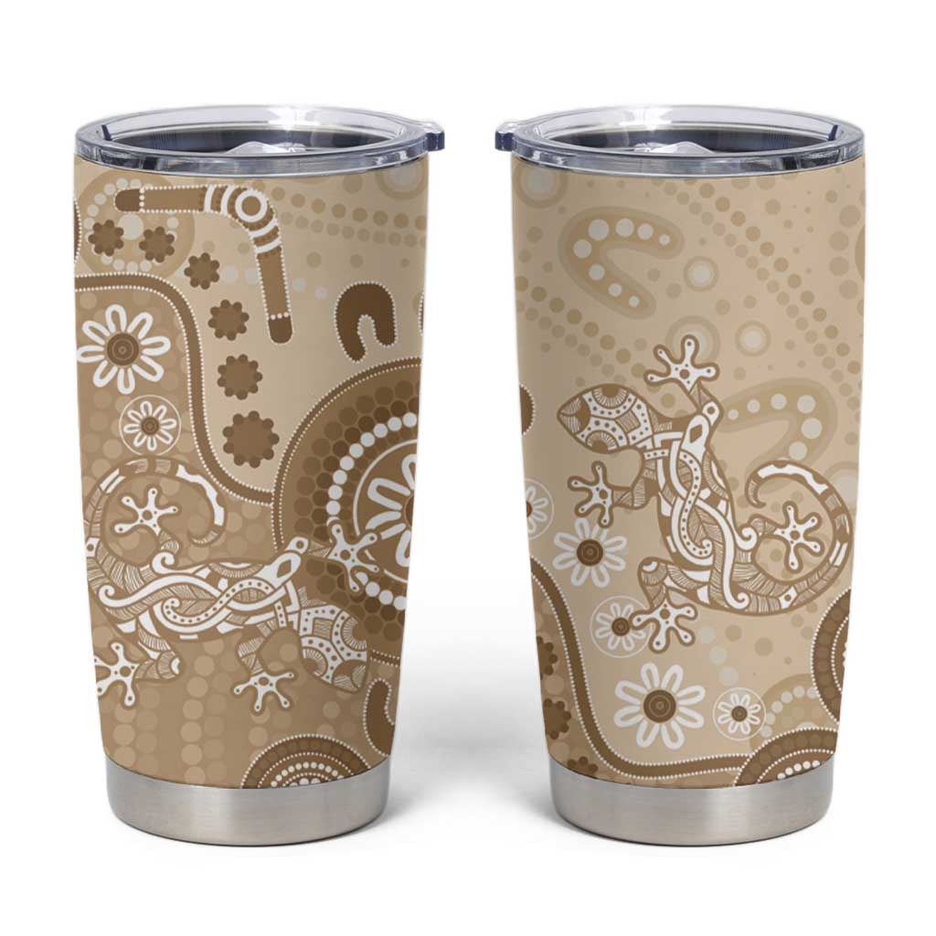 Beige Lizards Australia Tumbler Cup Boomerang Indigenous Art - Aussie Hoodie
